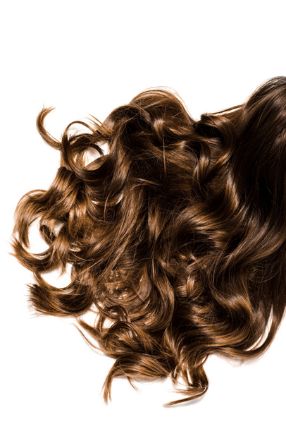 hosszú göndör barna haj női elszigetelt fehér vágott látképe - Fotó, kép