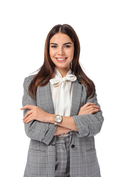 Portrait of beautiful businesswoman on white background - Foto, Bild