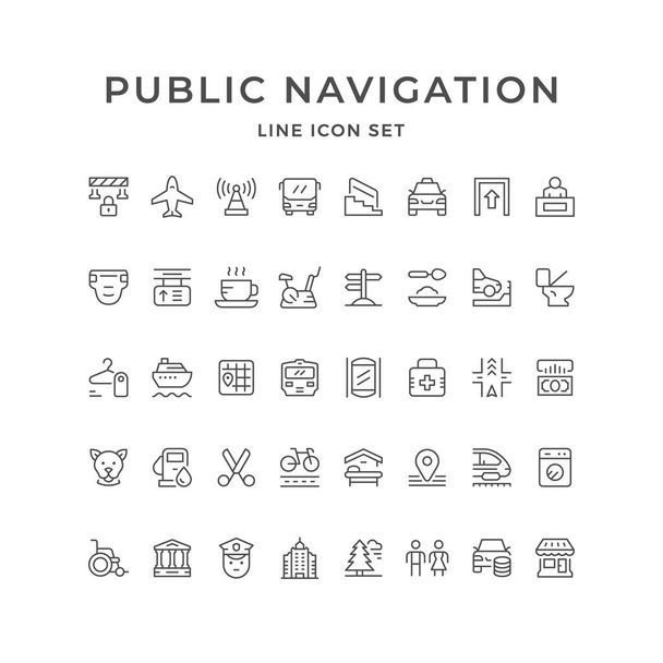 Zestaw ikon linii publicznych nawigacji - Wektor, obraz