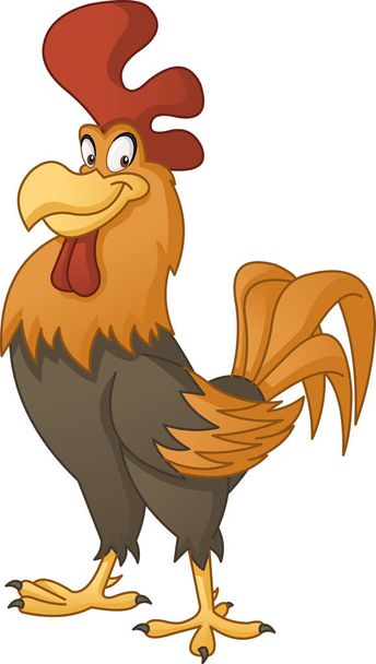 Cartoon cute rooster. Vector illustration of funny happy animal. - Vector, Image