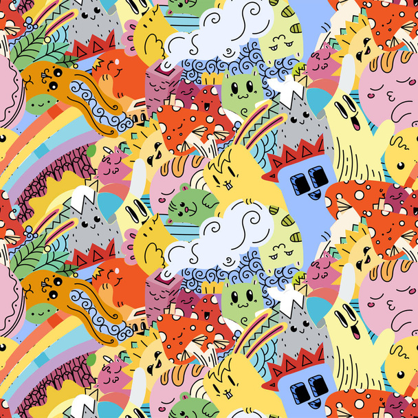 Grappig doodle monsters op naadloze patroon voor prints, designs en kleurboeken - Vector, afbeelding