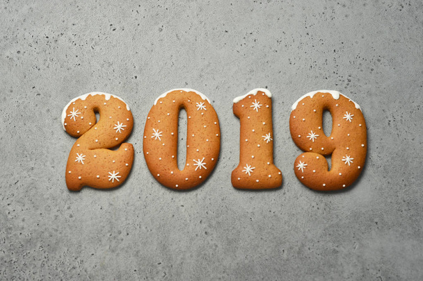 2019 numbers xmas cookies on grey background - Photo, image