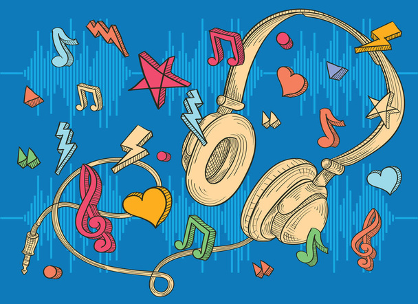 Hand drawn musical funky headphones - Vector, Image