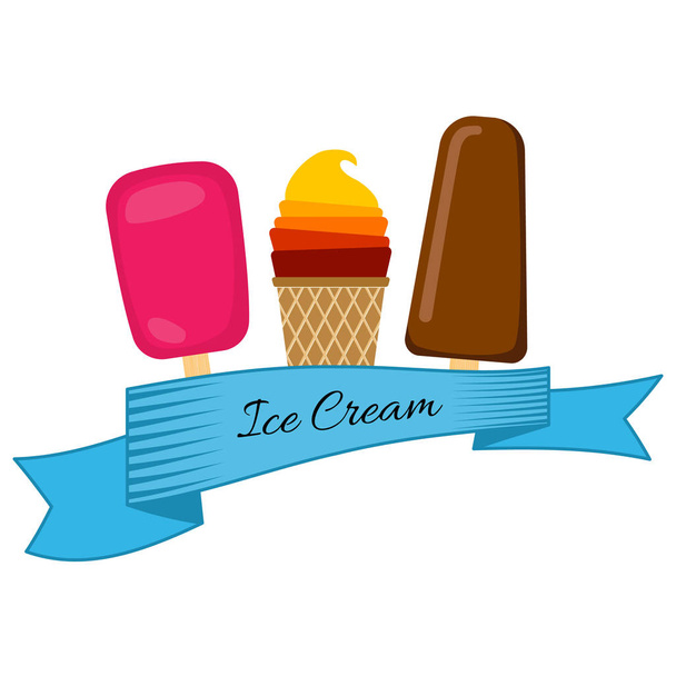 Three different ice cream wrapped in blue ribbon - Vector, Imagen
