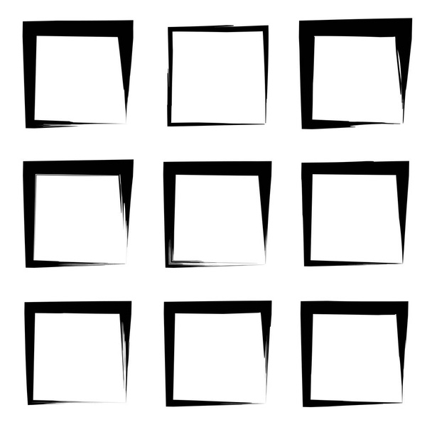 Συλλογή ή ένα σύνολο χέρι καλλιτεχνική μαύρο χρώμα γίνεται δημιουργική grungy βούρτσα εγκεφαλικό επεισόδιο τετράγωνο καρέ ή σύνορα που απομονώνονται σε λευκό φόντο. Μια grunge παιδεία σκίτσο αφηρημένη δημιουργική ΙΝΚ design - Φωτογραφία, εικόνα