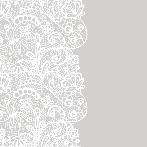 Seamless lace border. Vector illustration. White lacy vintage elegant trim. - Vecteur, image