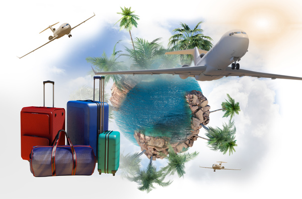 sacos de viagem com bagagem como um símbolo de viagem e turismo conceito 3d render
 - Foto, Imagem