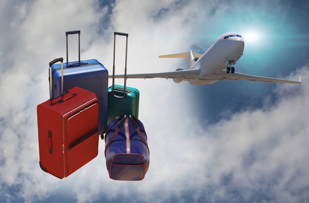 seyahat ve Turizm kavramı 3d render bir sembolü olarak Bagaj ile seyahat çantaları - Fotoğraf, Görsel