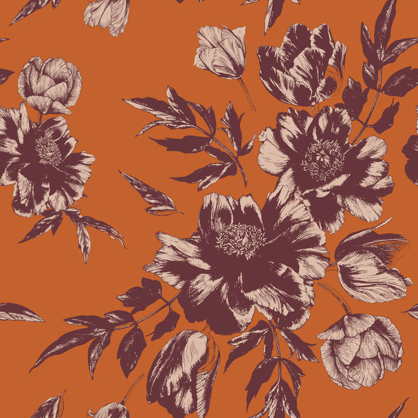 Vector floral seamless pattern with bouquets of tulips and peonies - Вектор, зображення