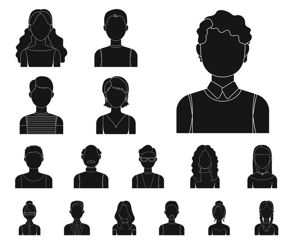 Avatar and face black icons in set collection for design. A persons appearance vector symbol stock web illustration. - Vector, imagen