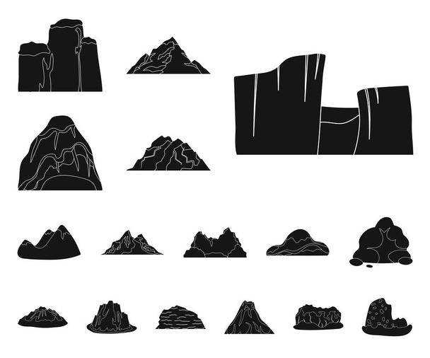 Different mountains black icons in set collection for design.Mountains and landscape vector symbol stock web illustration. - Vektor, kép