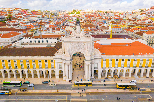 November 10, 2018. Lisbon, Portugal. Lisbon cityscape, view of the old town Alfama. Praca do Comercio panorama.  - 写真・画像