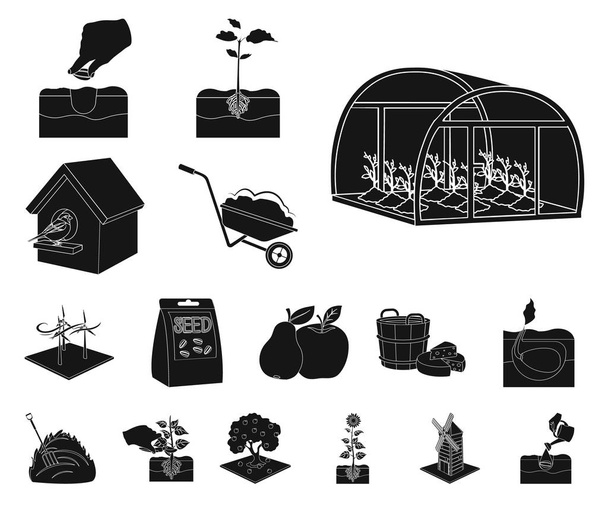 Farm and agriculture black icons in set collection for design. Garden and plants isometric vector symbol stock web illustration. - Vetor, Imagem