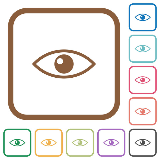 Eenvoudige oogpictogrammen in kleur afgerond vierkant frames op witte achtergrond - Vector, afbeelding