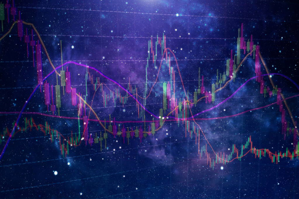 Grafici luminosi Forex di diversi colori che mostrano la situazione del mercato finanziario su sfondo digitale astratto
. - Foto, immagini