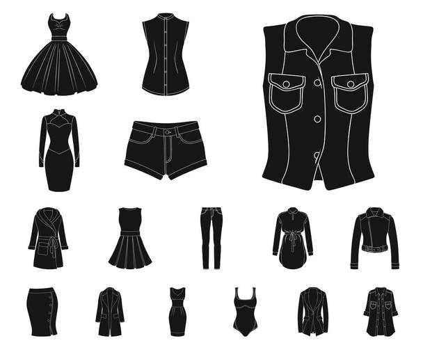 Womens Clothing black icons in set collection for design.Clothing Varieties and Accessories vector symbol stock web illustration. - Διάνυσμα, εικόνα