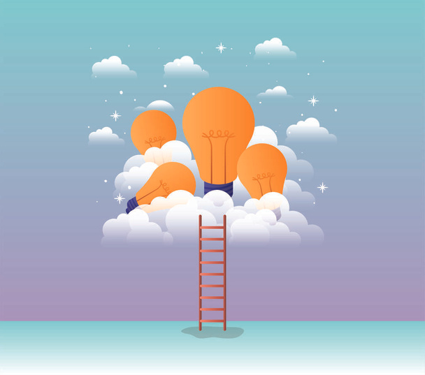 bulbs light in the sky with stair - Vector, Image