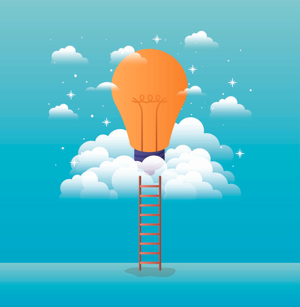 bulb light in the sky with stairs - Vector, imagen
