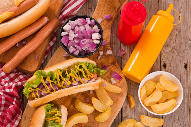 Hot dogs with french fries. - Photo, Image