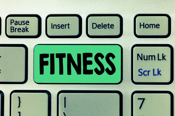 A kézírás szöveg írása Fitness. Fogalom jelentése feltétel fizikailag alkalmas egészséges edzés edzés alkalmas szerepe - Fotó, kép