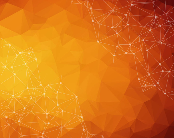 Abstract polygonal Dark orange background. Triangular tech background with connections. Vector illustration. - Vector, Image
