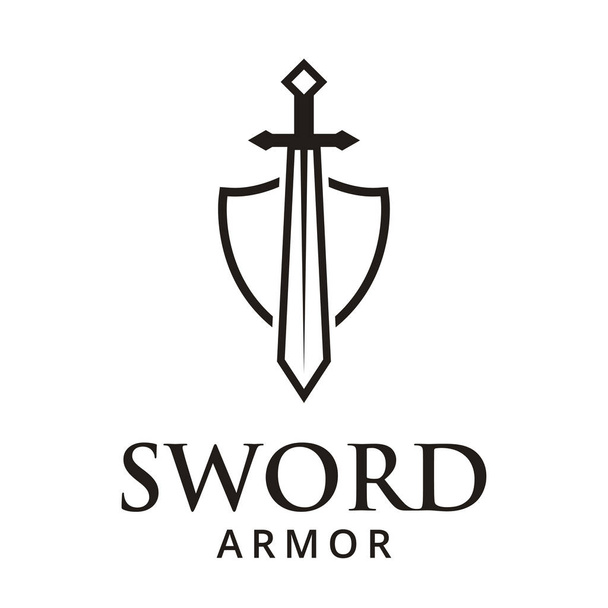 Illustrazione vettoriale del modello di disegno del logo dell'armatura della spada
 - Vettoriali, immagini