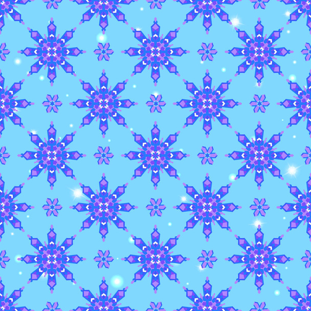 Seamless pattern on the theme of winter and winter holidays, the contour of the snowflake and flare,  snowflakes on a blue background - Vector, Image