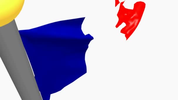 The french flag is waving, isolated on white background - 3D rendering video - Footage, Video