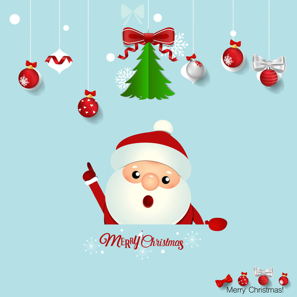 Weihnachtsgrußkarte mit Weihnachtsmann, Christbaum und Weihnachtsdekoration. Vektorillustration. - Vektor, Bild