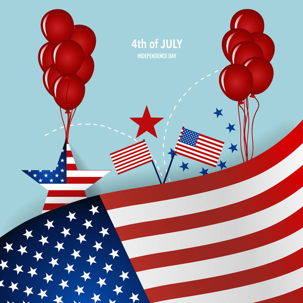 Happy independence day card United States of America. American Flag paper design, vector illustration. - Vector, imagen