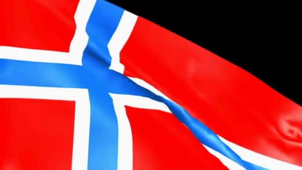 Vlajka Norska mávat na větru, izolované na černém pozadí - 3d vykreslování videa - Záběry, video