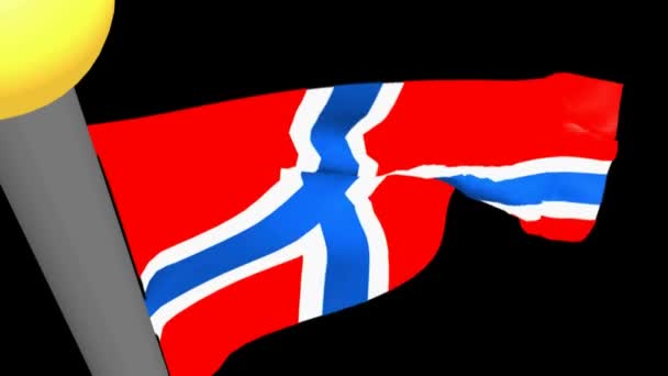 風、黒の背景 3 d レンダリング ビデオで隔離に手を振るノルウェーの旗 - 映像、動画