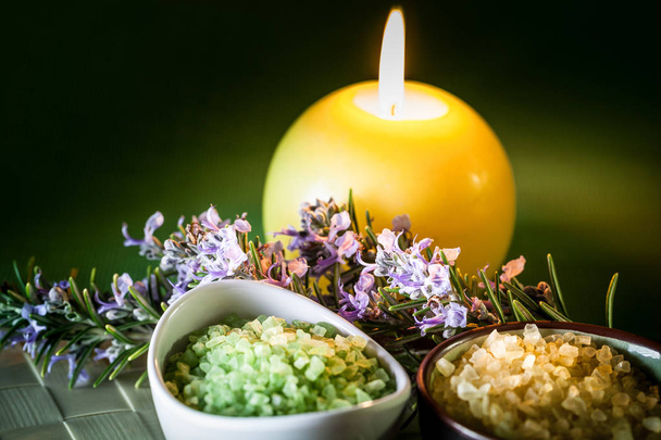 composition with candle and bath salts - Photo, Image