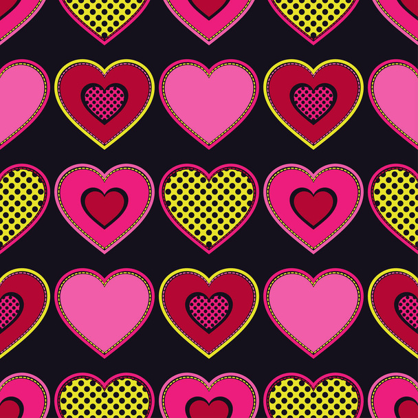 Decorative hearts of pieces with stroke. Seamless pattern. Valentine's day. Vector illustration. Can be used for wallpaper, textile, invitation card, wrapping, web page background. - Vektor, obrázek