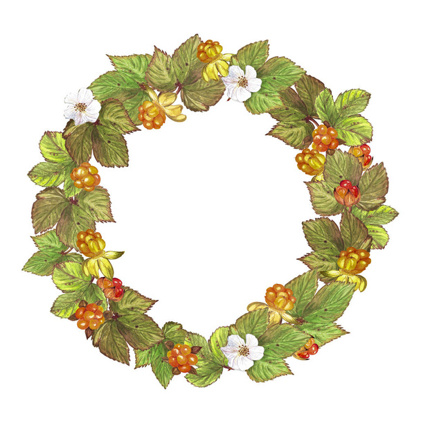 A wreath of berries and cloudberry leaves - Fotó, kép