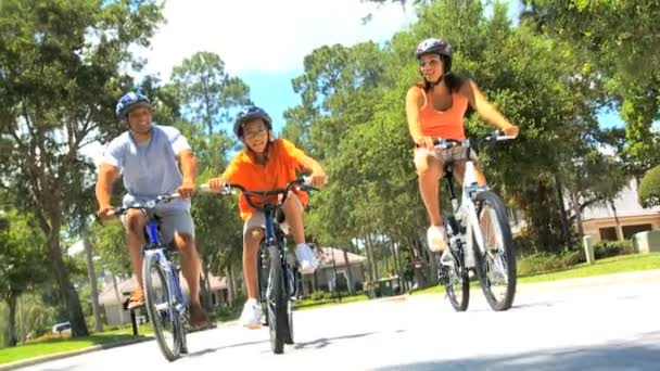 Healthy Ethnic Family Cycling Together - Footage, Video