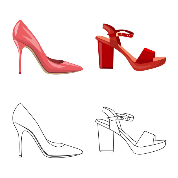 Isolated object of footwear and woman icon. Collection of footwear and foot vector icon for stock. - Вектор,изображение