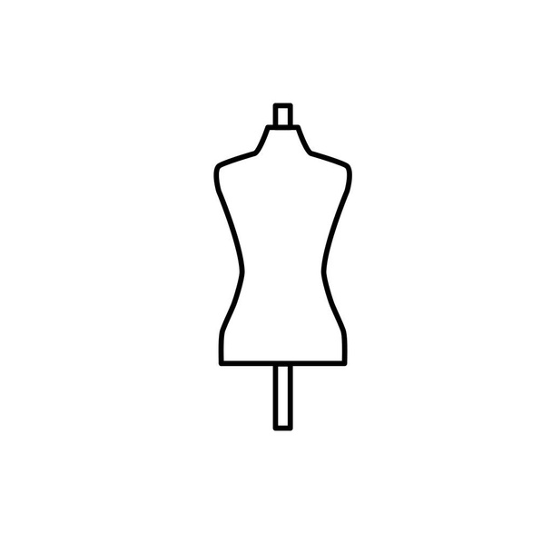 Schwarzweiß-Illustration einer weiblichen Schaufensterpuppe. Schneiderpuppe. Vektorlinie Symbol der Kleidungsform. isoliertes Objekt auf weißem Hintergrund - Vektor, Bild