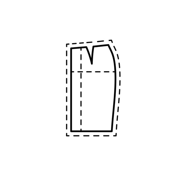 Чорно-біла ілюстрація швейного візерунка спідниці з маркуванням. Піктограма векторної лінії. Ізольований об'єкт на білому тлі
 - Вектор, зображення