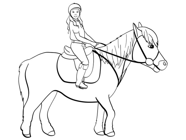 lovas sport gyerekeknek. Raszteres illustratio. Elkülönített objektum fehér háttér. Könyv színezés-gyermekek - Fotó, kép