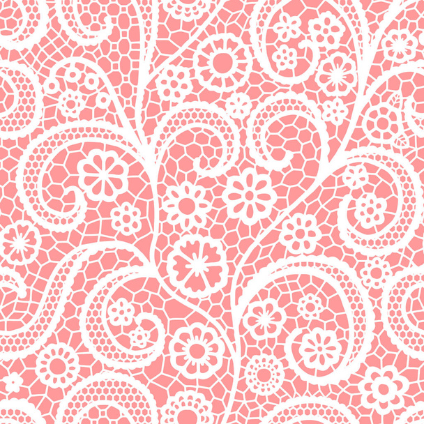 White lace seamless pattern with flowers on pink background - Vektor, kép