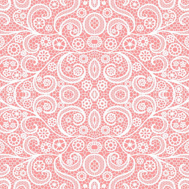 Білий мереживний безшовний візерунок з квітами на рожевому фоні
 - Вектор, зображення