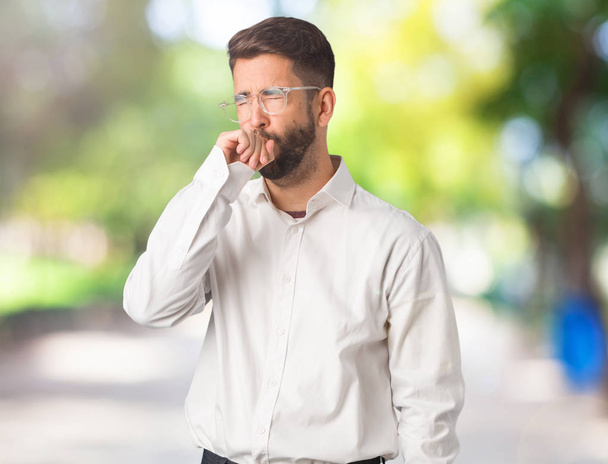 Young handsome business man coughing, sick due a virus or infection - Fotoğraf, Görsel