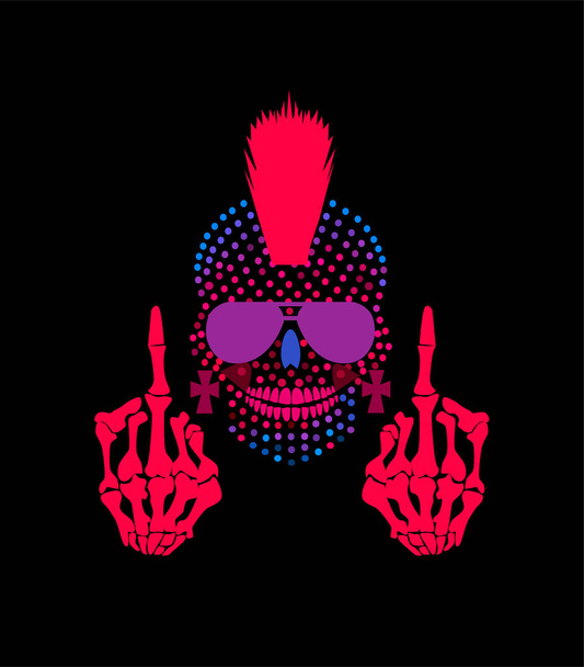 Панк-череп со средним пальцем и розовый полутоновый мохок
  - Вектор,изображение