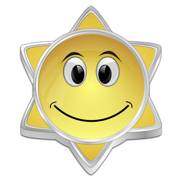 Золотая кнопка с улыбающимся лицом - 3D иллюстрация - Фото, изображение
