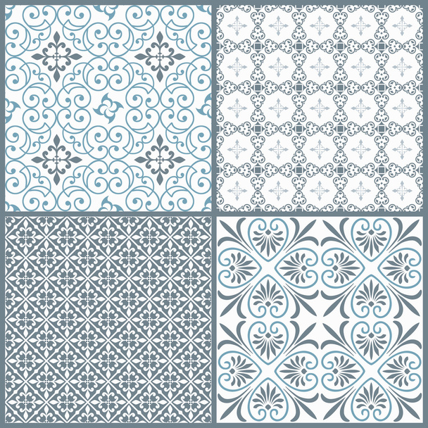 Set of four vintage decorative symmetric seamless patterns - Vector, Image