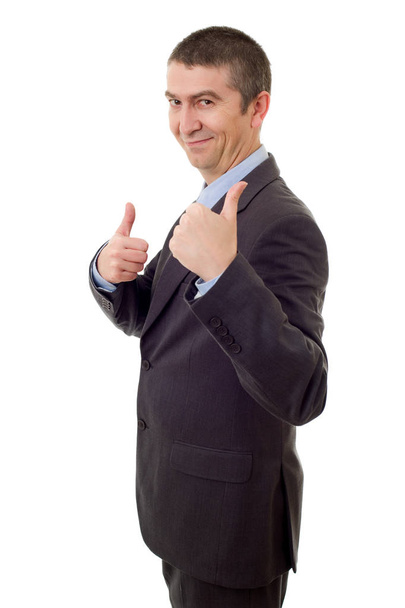 happy business man going thumb up, isolated on white - Foto, afbeelding