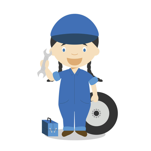 Cute cartoon vector illustration of a mechanic. Women Professions Series - Vector, Image