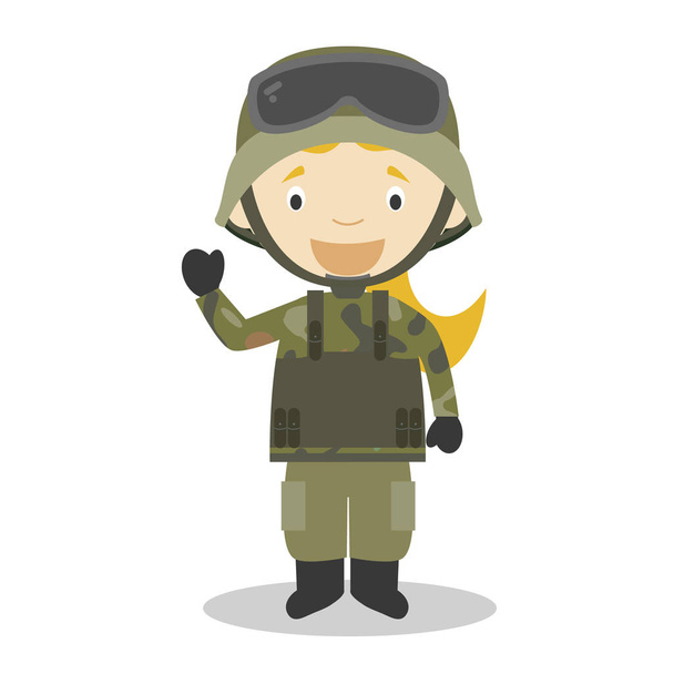 Cute cartoon vector illustration of a soldier. Women Professions Series - Vector, Image