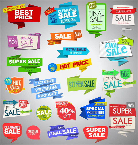 Modern sale origami banners and labels collection - Vector, Image